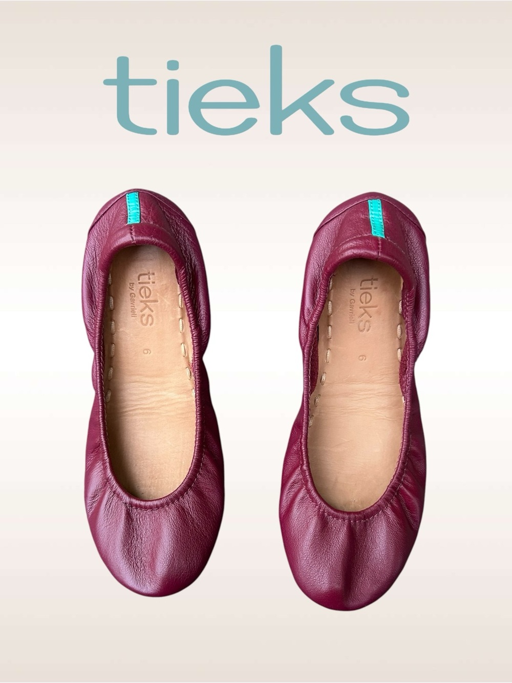 Tieks by Gavrieli Burgundy Leather Ballet Flats Shoes Size: 6 Aqua Blue Accents